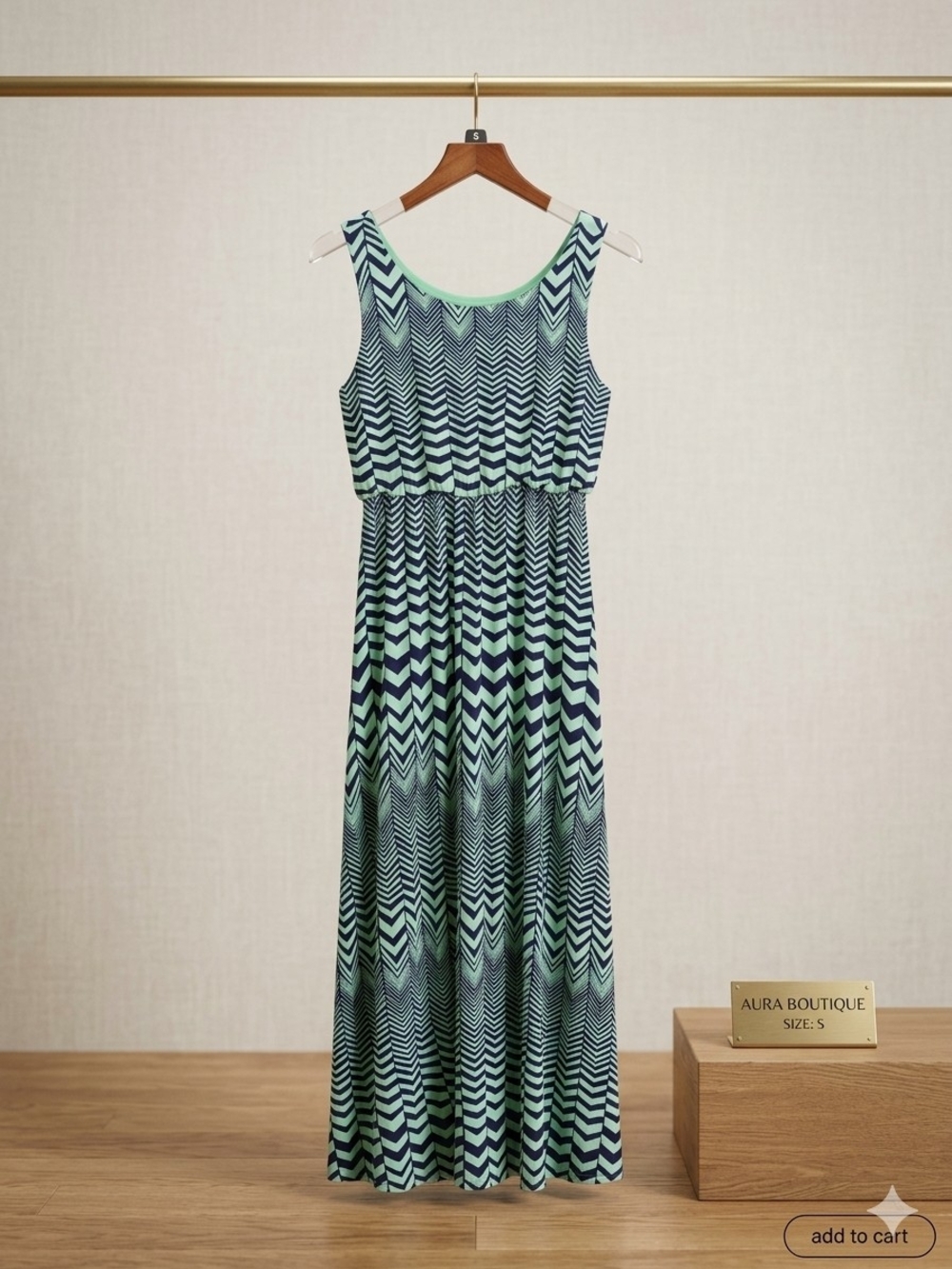 Enfocus Studio Chevron Maxi Dress Mint Green & Navy Maxi Dress  Sleeveless